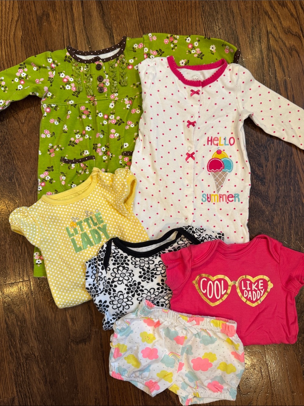 Baby Girl 3M Clothes Set- 6 items including 3 onesies, 2 rompers, 1 shorts